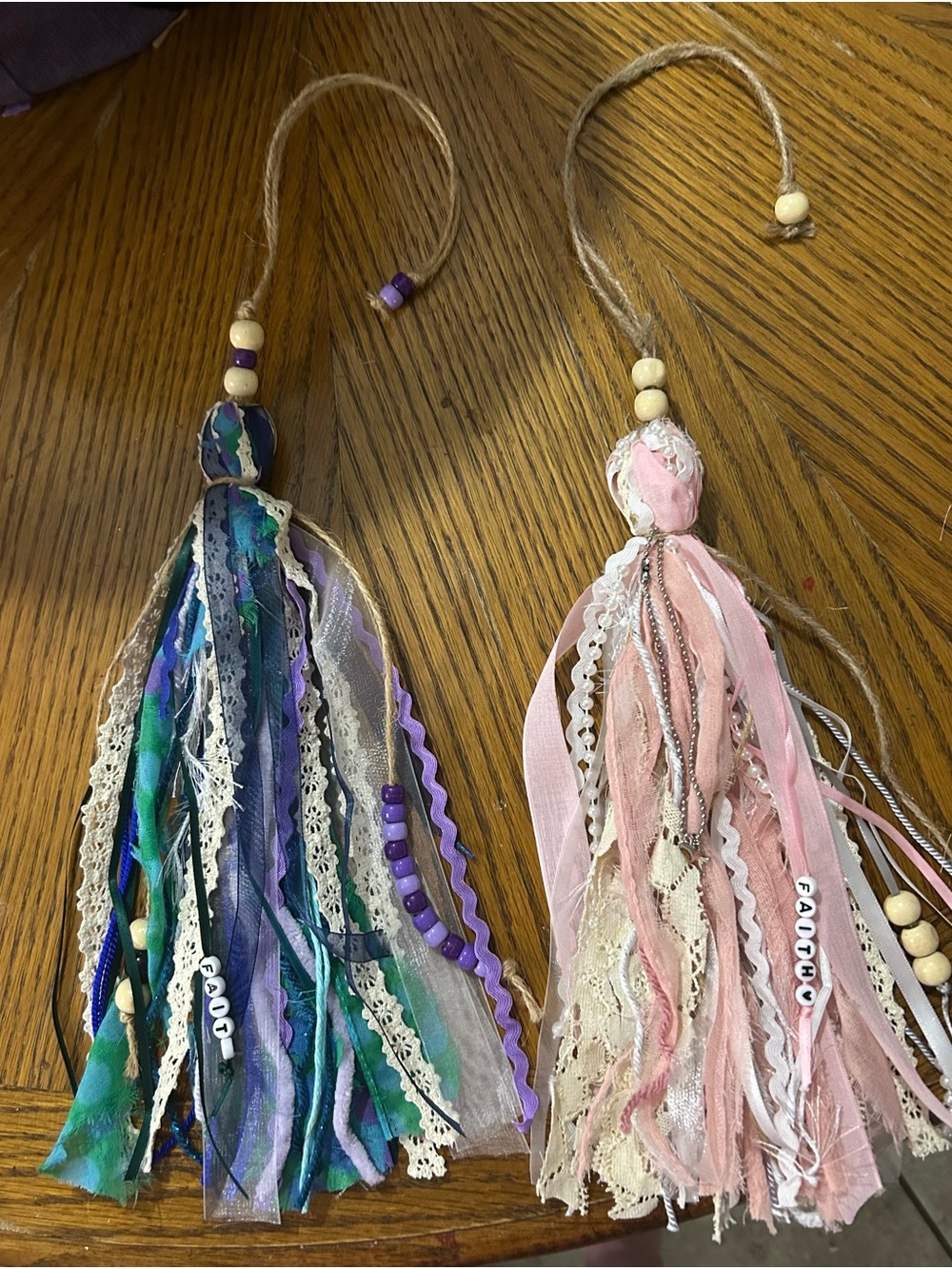 Handmade Bible Tassel Charm in Teal/Purple and Pink/Cream